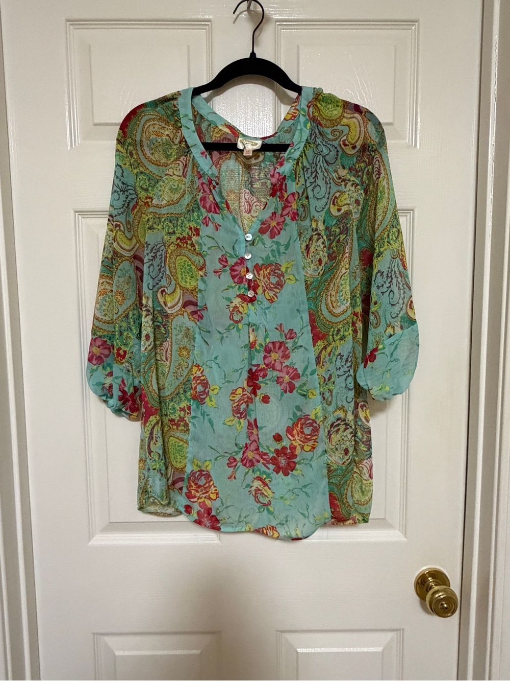 fig and flower Aqua Paisley & Floral V-Neck Tunic XL